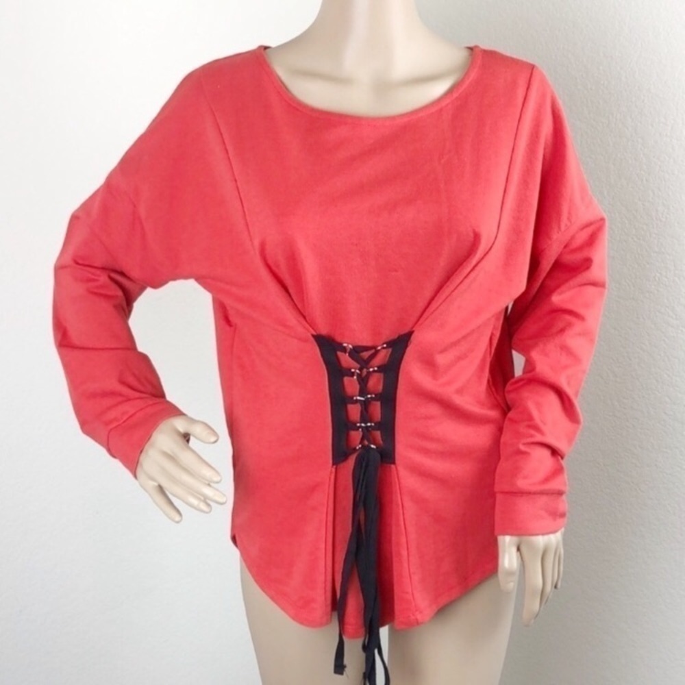 NEW One Clothing deep tangerine lace up sweater
